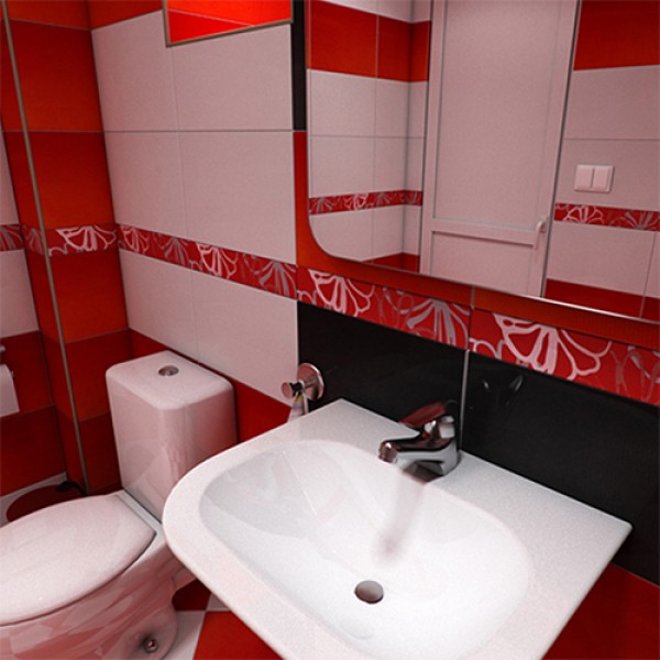 Модерни  плочки за баня в бял/червен цвят / KEROS